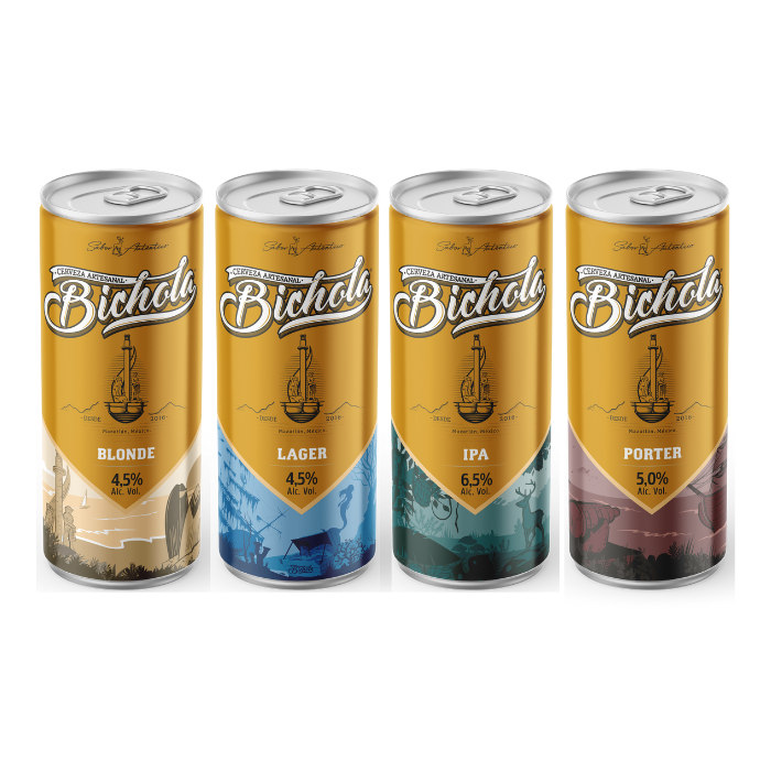 Cerveza artesanal Bichola Mix (PLI/BA/IPAA/PB) lata 355ml 12 pack